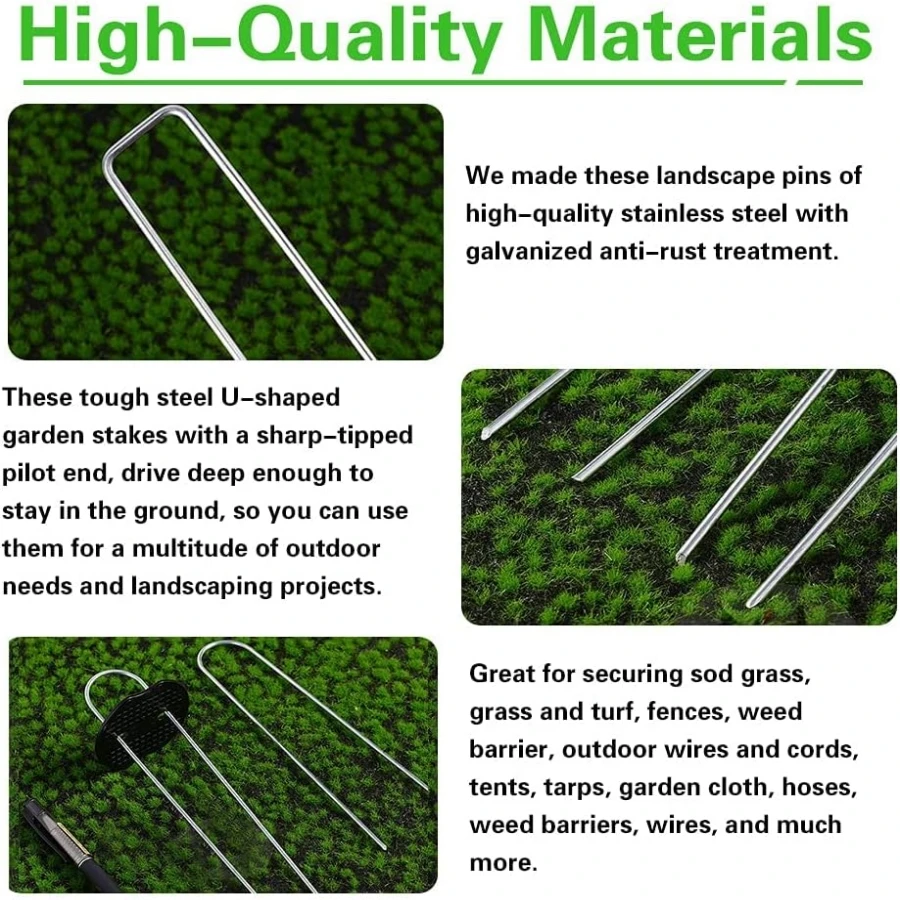 Stainless Garden Stakes Landscape Staples Set Mats Precision Hook Grass Sod Weed Barrier Fabric Artificial 50 Packs garden staples