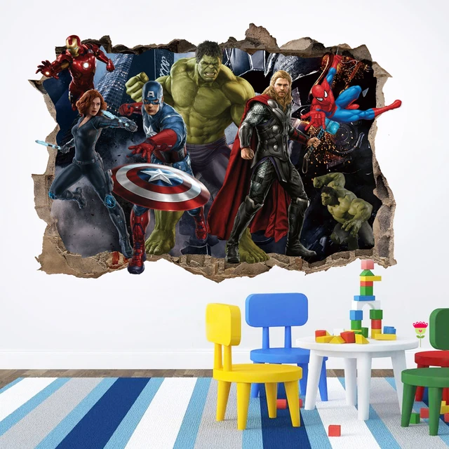 3D avengers wall stickers living room bedroom wall decoration Super hero  movie poster wall stickers for kids rooms - AliExpress