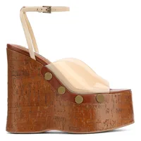 2026 Summer Gladiator Sandals Women Wedges Shoes Transparency Ankle Strap High Heel Thick Bottom Wood Grain Platform Sandals