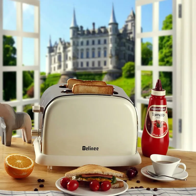 High appearance household toaster 6-stage baking toaster toast slice stainless steel body small retro Tu driver