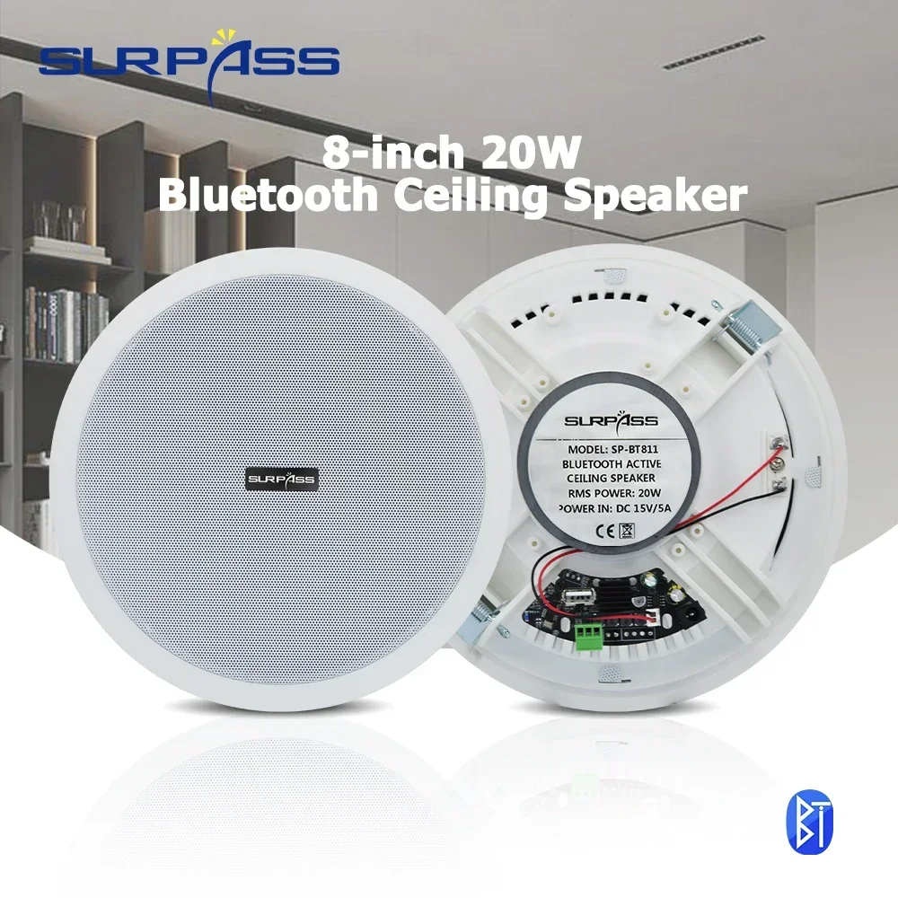 8" 20W Ceiling Bluetooth Speaker Built-in Digital Class D Amplifier Roof Ceiling Wall Audio Speaker Dustproof Home Sound System