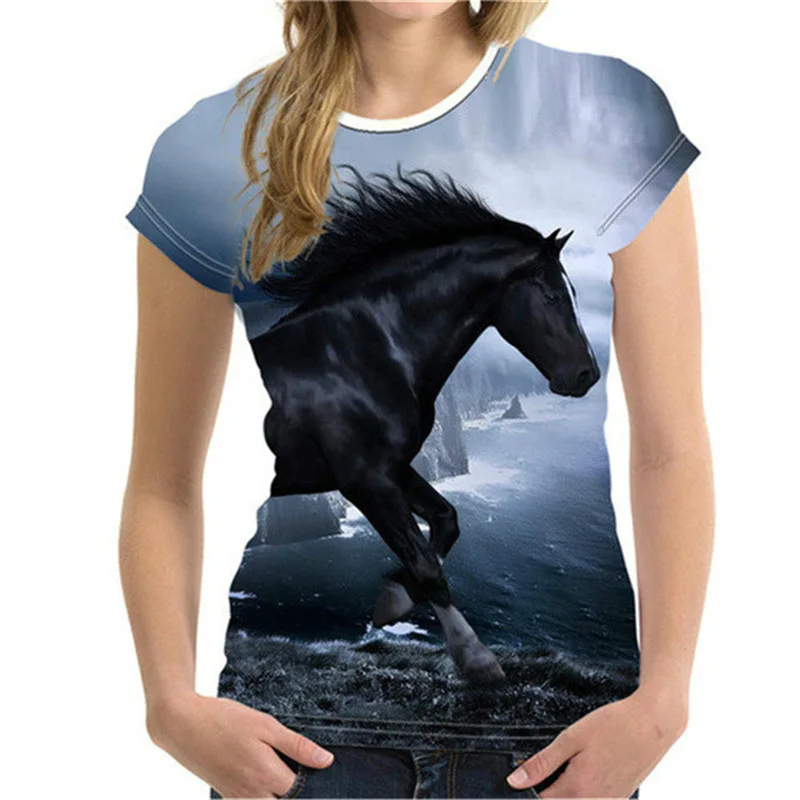 

New Summer Casual Animal 3d Print T Shirts Horse Short Sleeve O-neck Harajuku Ladies Clothing Top Streetwear Women's Clothing
