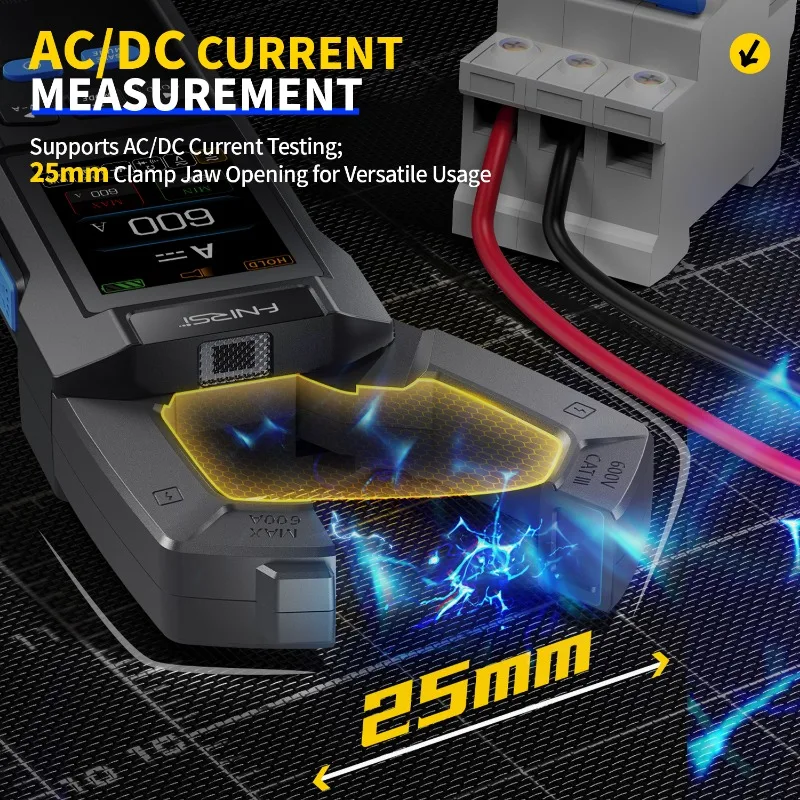 FNIRSI DMC-100 DC AC Current & Voltage Clamp Meter with USB Charger 10000 Counts 600A Amperimetric Clamp Tester and NCV-E