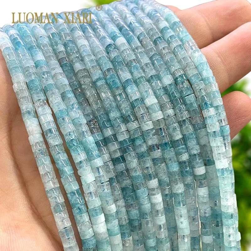 Natural Blue Aquamarine Faceted Gemstone Beads - 2x4mm Abacus Rondelle - 15" Strand