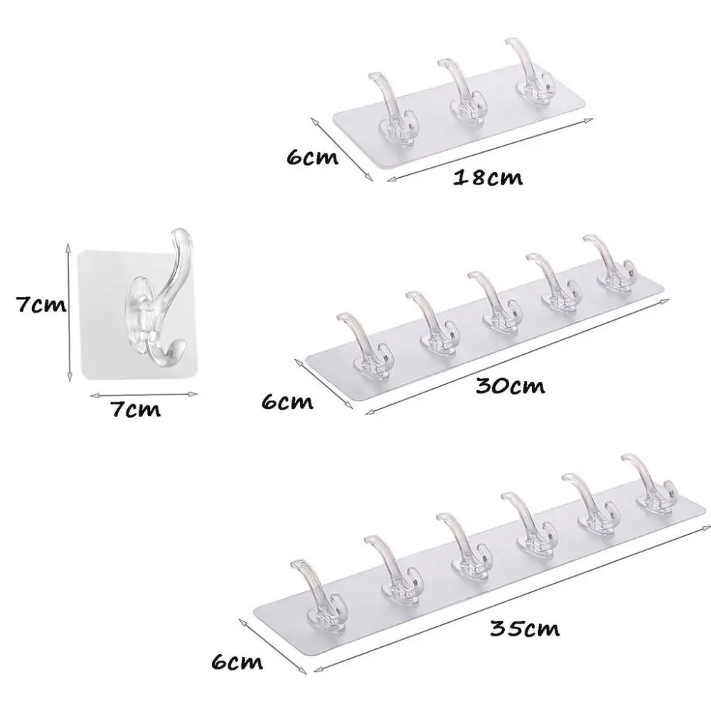 1/3/5/6 Row Wall Hanger Hook Transparent Self Adhesive Clothes Hook Punch Free Hanging Rack Home Multi-Purpose Hooks