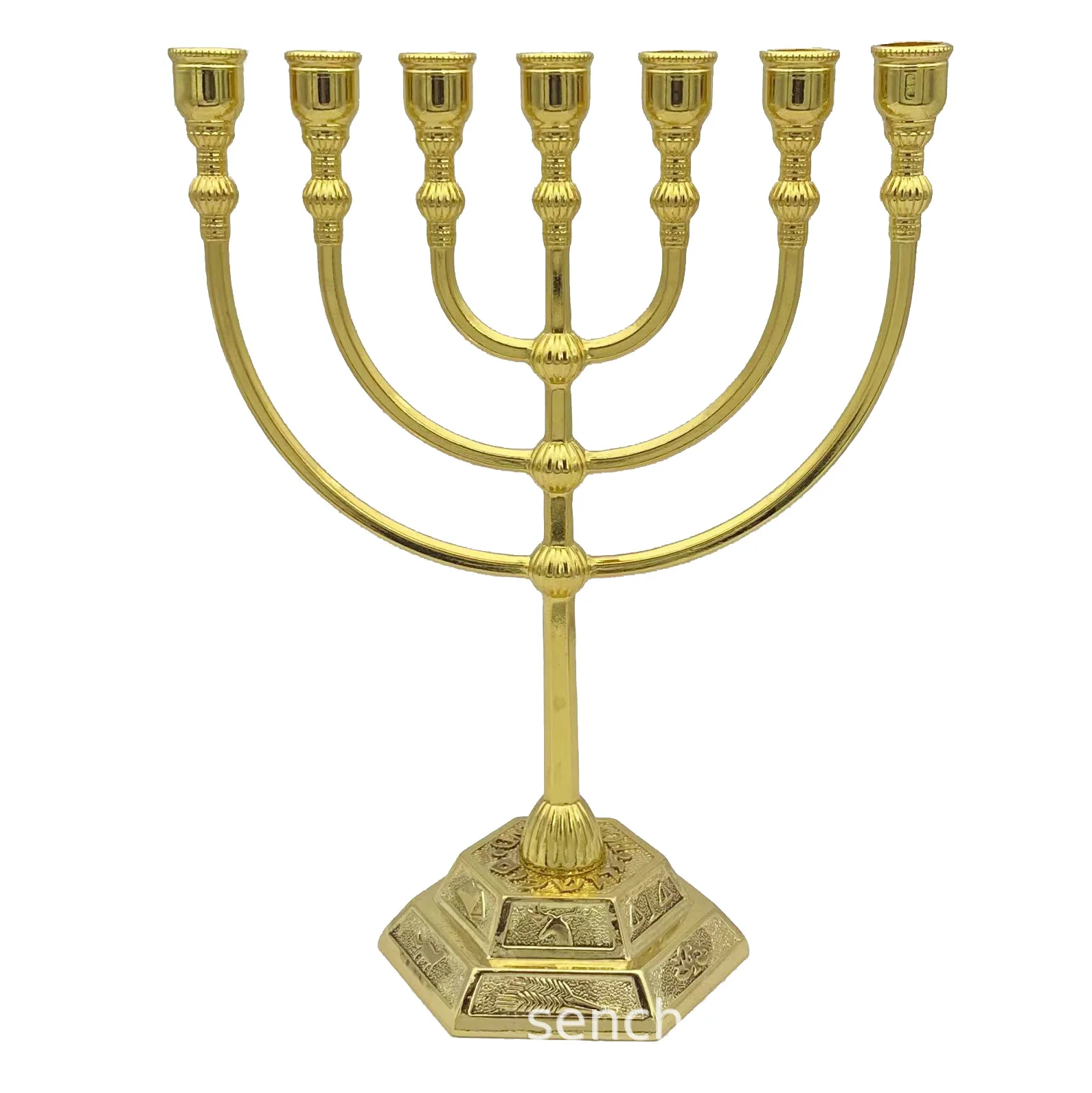 Good Quality Judaica Art Golden Lampstands Jesus Menorah with 7 branches Decoration Home