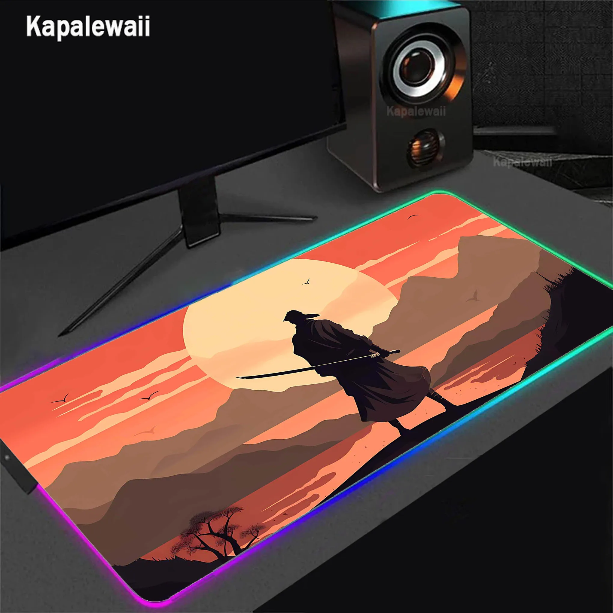 

Japanese Samurai RGB LED Mouse Pad Gaming Mouse Mat Gamer XL Large Mousepad Game Desk Pads Rubber Коврик Anti-slip Keyboard Mats