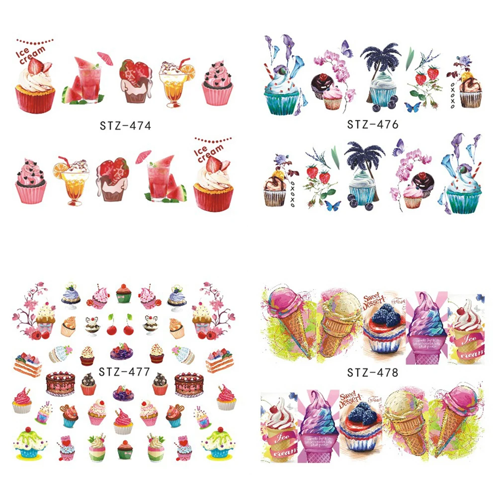 1PCS Summer Ice Cream Fruit Strawberry Cherry Cake Nail Art Water Transfer Sticker Decor Slider Decal Manicure Tool