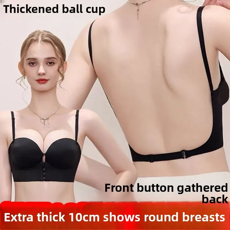 10CM Ultra Push Up Bra for Small Chest  Front Closure U-Back Sticky Strapless Bra for Backless Dresses Lift Plunge Cleavage