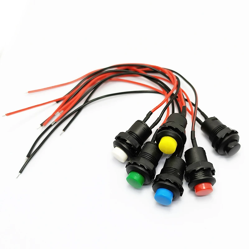 6pcs DS-428/427/425 round button switch with cable 15CM with locking self-locking non-locking self-resetting button 12MM