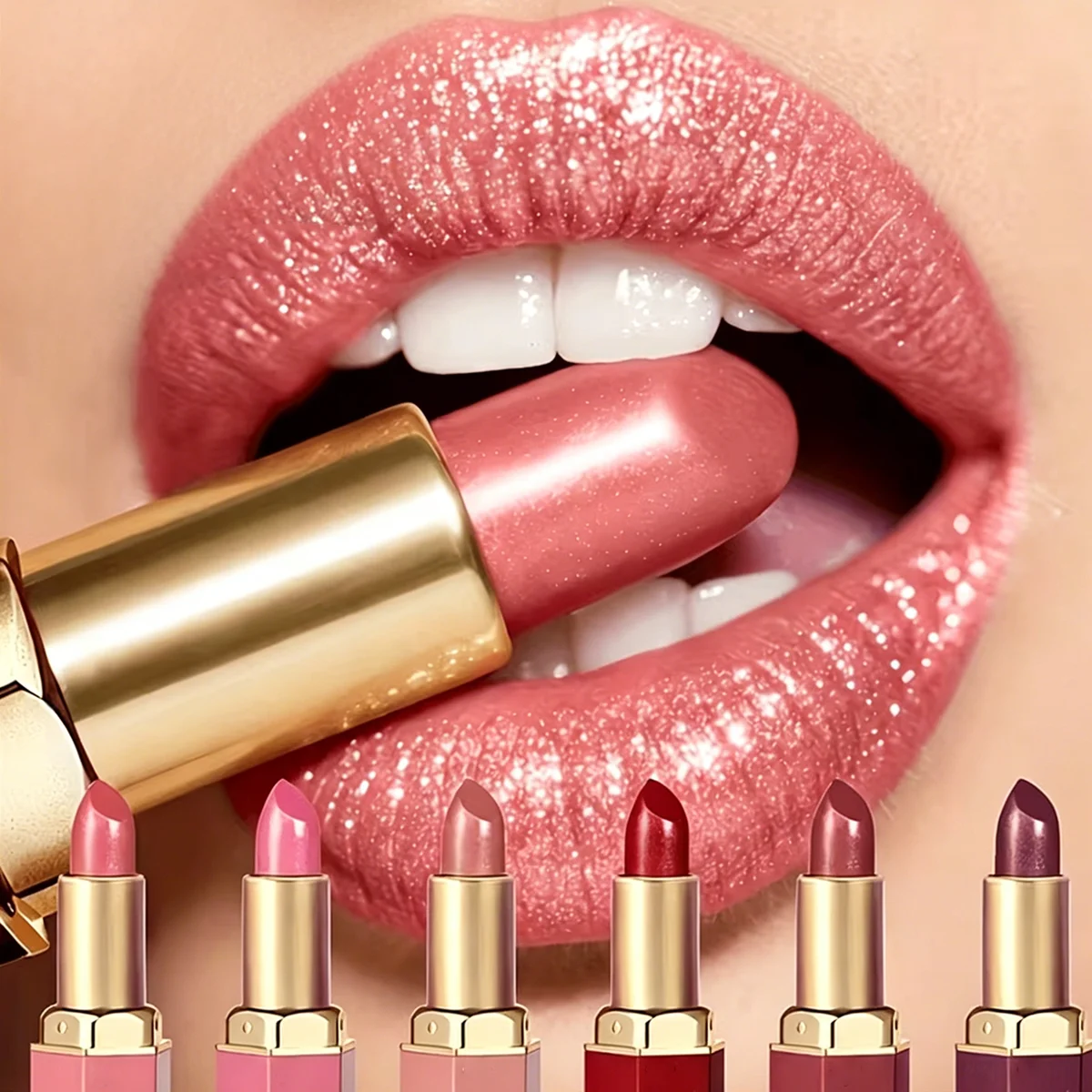 Elegant 6-Color Matte & Pearlescent Velvet Lipstick with Glitter Finish - Perfect Valentine's Day Gift