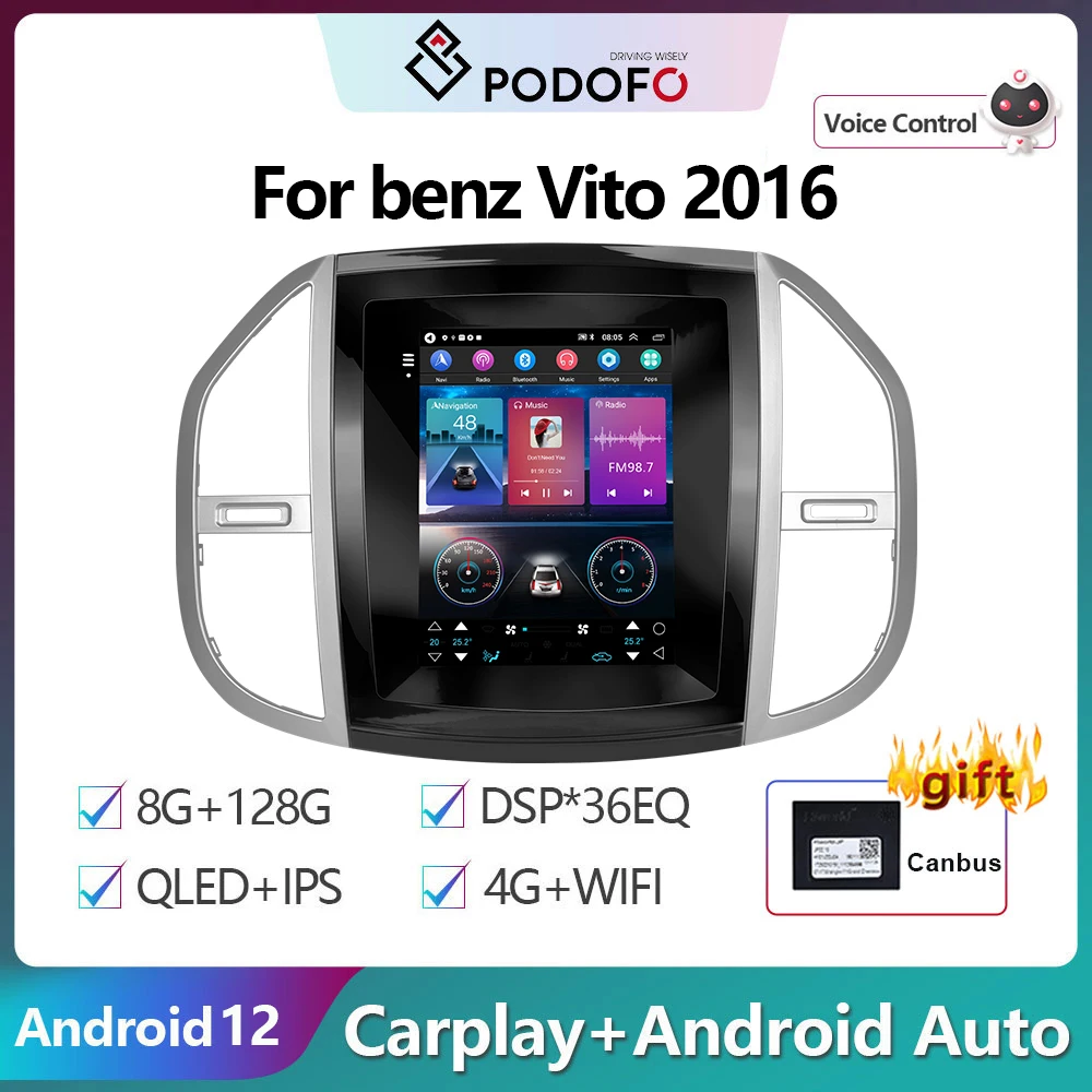 

Podofo 2Din Android12 Car Radio Multimidia Video Player For benz Vito 2016 GPS Navigation 2din Carplay Auto Stereo Head Unit