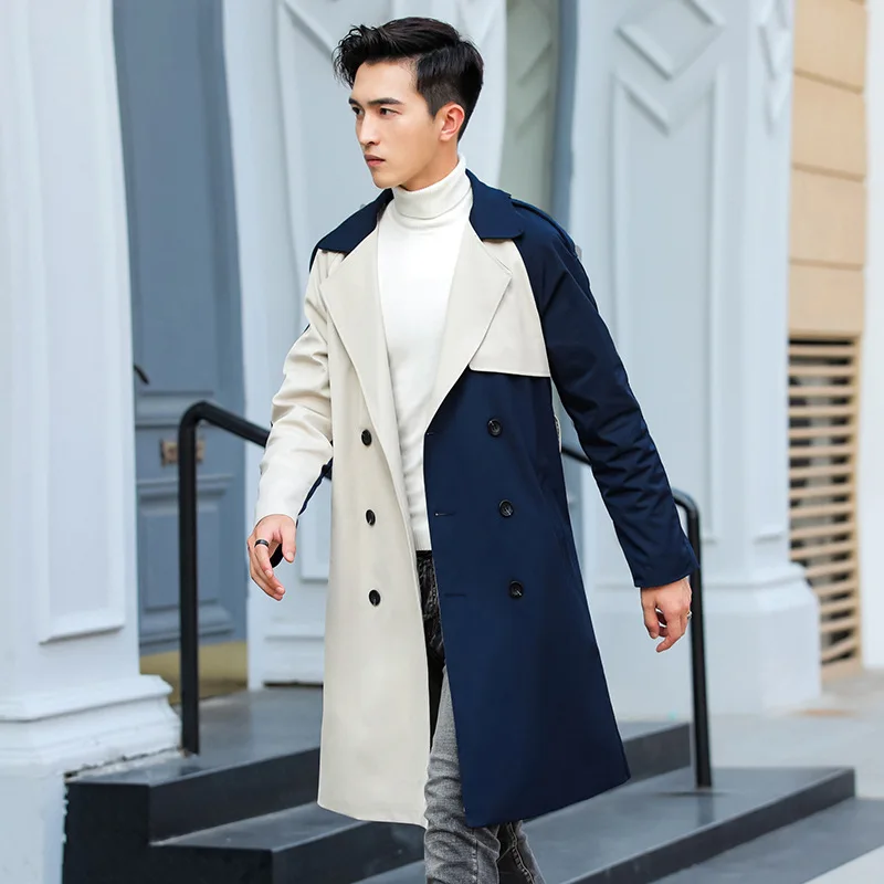 

2023 New Windbreaker Medium Length Windproof Coat Men's Double Breasted Men's Large Size Loose Trend Coat Chaquetas Hombre Tesla