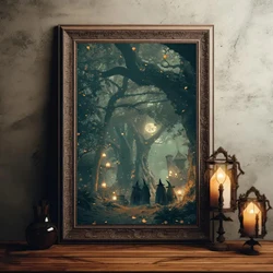 Enchanted Jungle Gathering: Mystical Witchy Wall Art Canvas Print - 21x30cm Unframed (G5821)