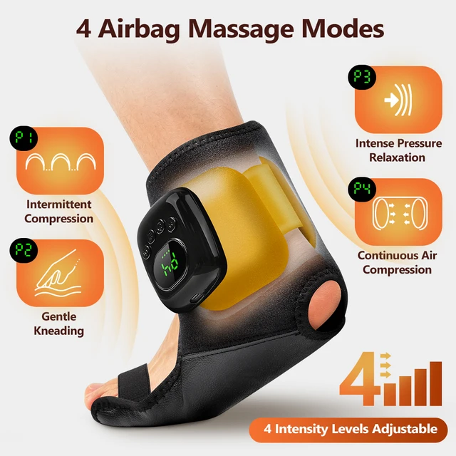 Cordless Air Pressure Ankle/Wrist Massager 4 Modes Airbag Compression Massage Heating Ankle Brace Hand Foot Muscle Sole Relax 1