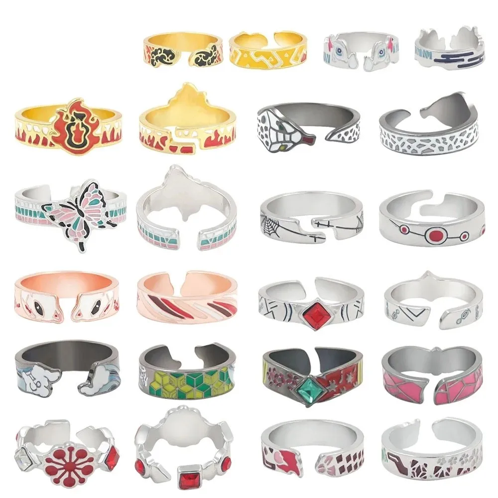 Anime Demon Slayer Ring Kimetsu No Yaiba Kamado Tanjirou Inspired Adjustable Ring Fans Cosplay Props Jewelry Gift