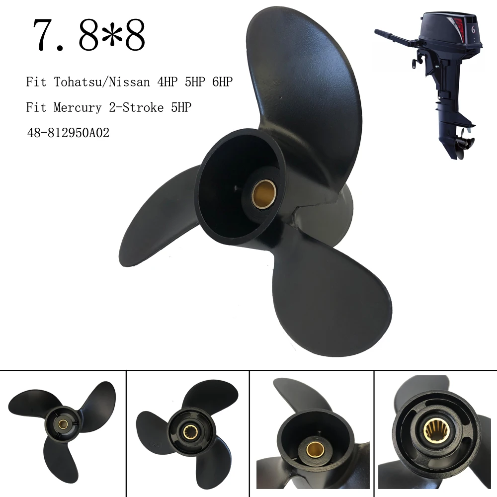 Boat Propeller 7.8x8 for Mercury Outboard Motors 2-Stroke 5HP 48-812950A02 /Tohatsu/Nissan Engine 4HP 5HP 6HP 3R1-W64516-0 3dp 03100 2 carburetor for tohatsu nissan 8hp 9 8hp 4 stroke outboard engine 3v2 03100 3 3dp 03100 2 3fs 03100 0 3v2031003m