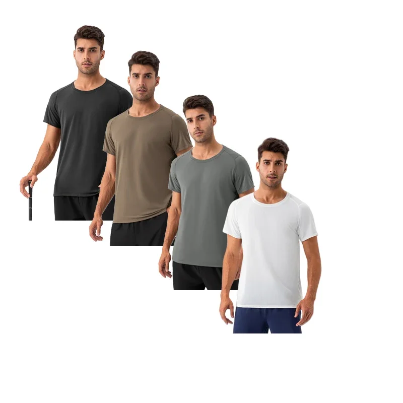 T-shirt casual larghe da uomo T-shirt da palestra a maniche corte T-shirt da corsa sportiva traspirante maschile T-shirt girocollo Camicie solide Abbigliamento uomo - immagine 5