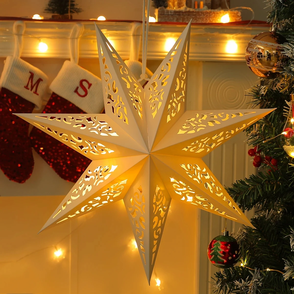 Hollow Star Hanging Pendants Christmas Decoration for Home Navidad Natal Noel Gifts Christmas Ornaments New Year