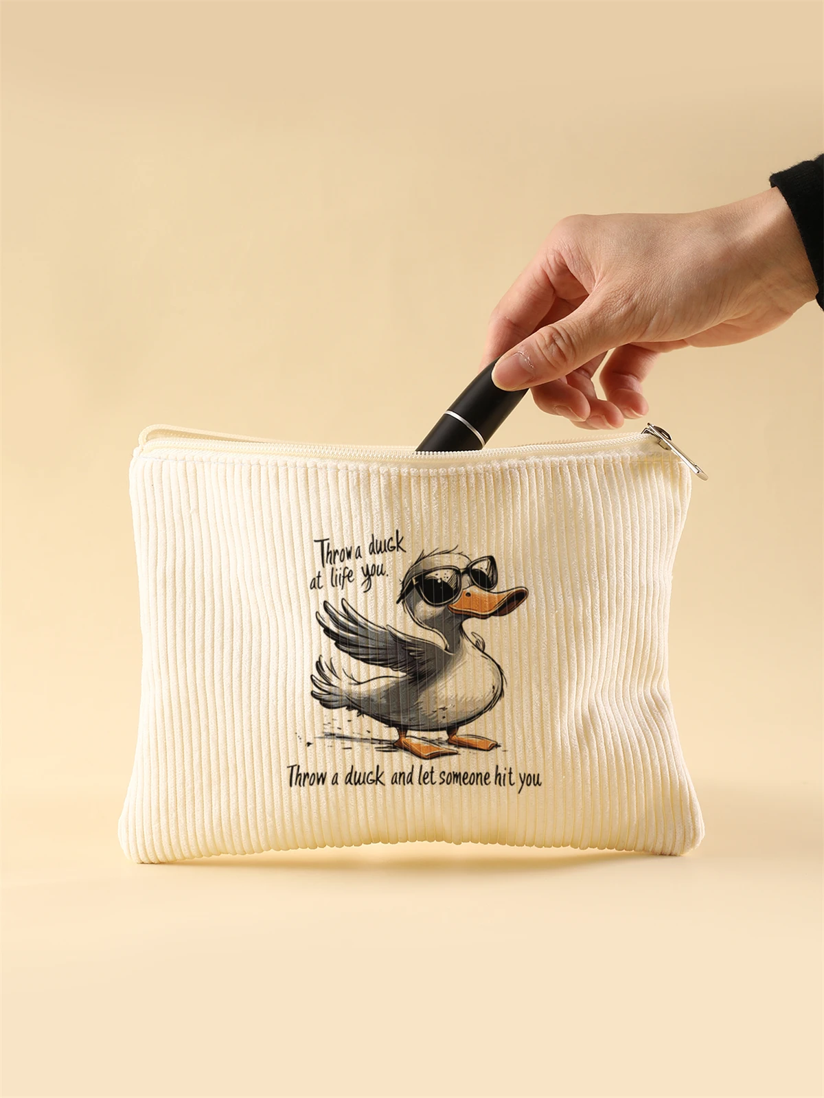 Women's Corduroy Travel Cosmetic Bag Portable Large Capacity Makeup Storage Organizer Zipper Clutch Purse Make up Bag