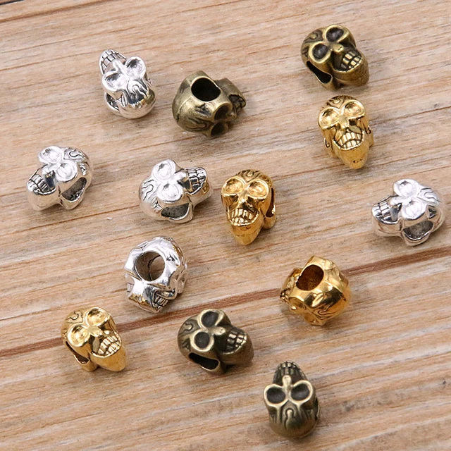 5 Bronze SKULL Beads, Large Hole, Metal, great for leather cord, 20mm