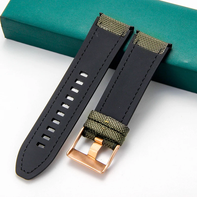 Diesel Officer Series Smooth Finish Comfort Strap in Black Army Green - 26mm