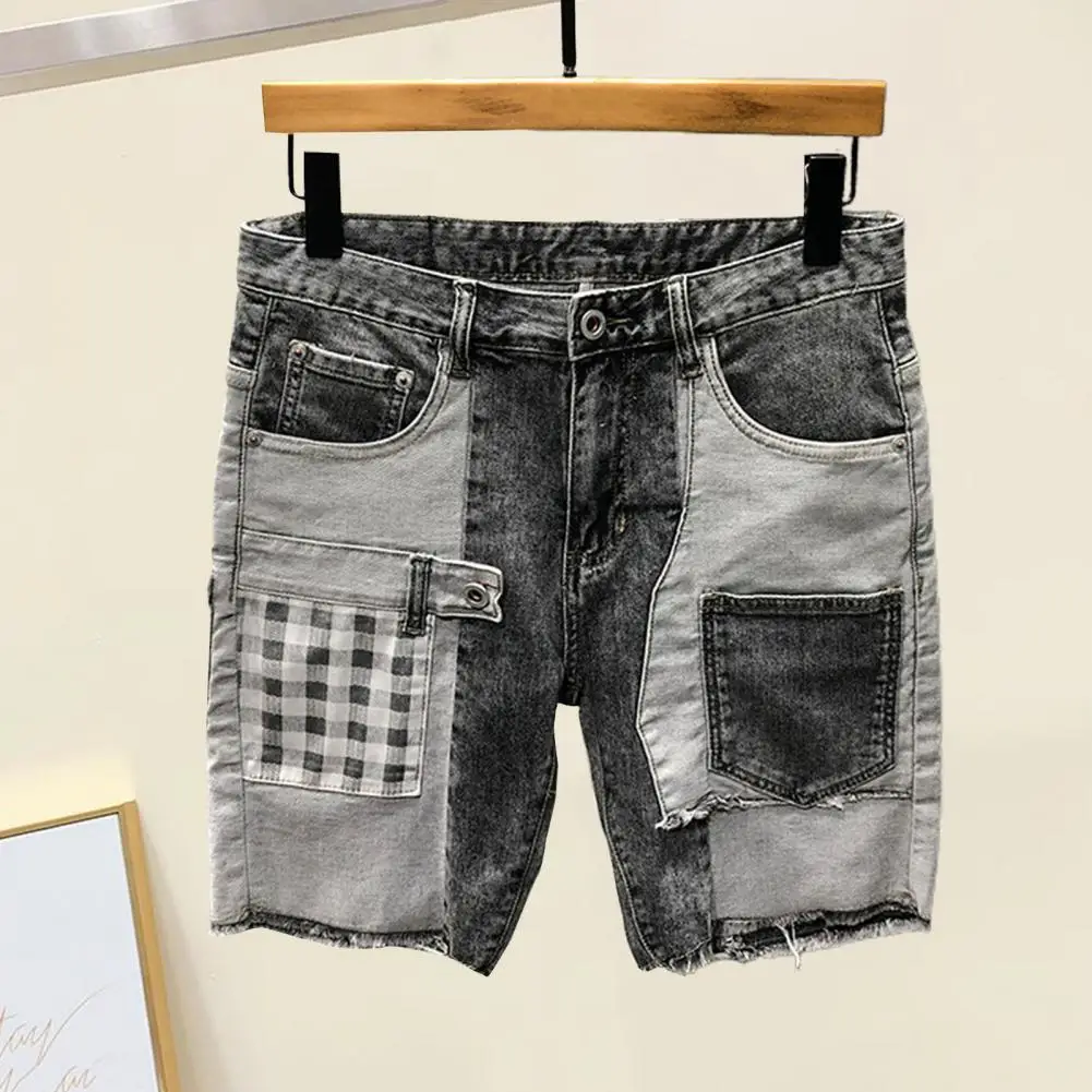 

Men Street Style Shorts Summer Men's Denim Shorts Collection Mid-rise Button Fly Multiple Pockets Baggy Ripped Jeans For Style