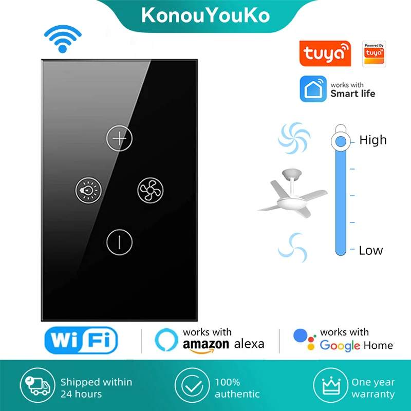 Tuya Wifi Smart Fan Light Switch EU/US Touch Ceiling Fan Switch Smart Life Remote Timer Speed