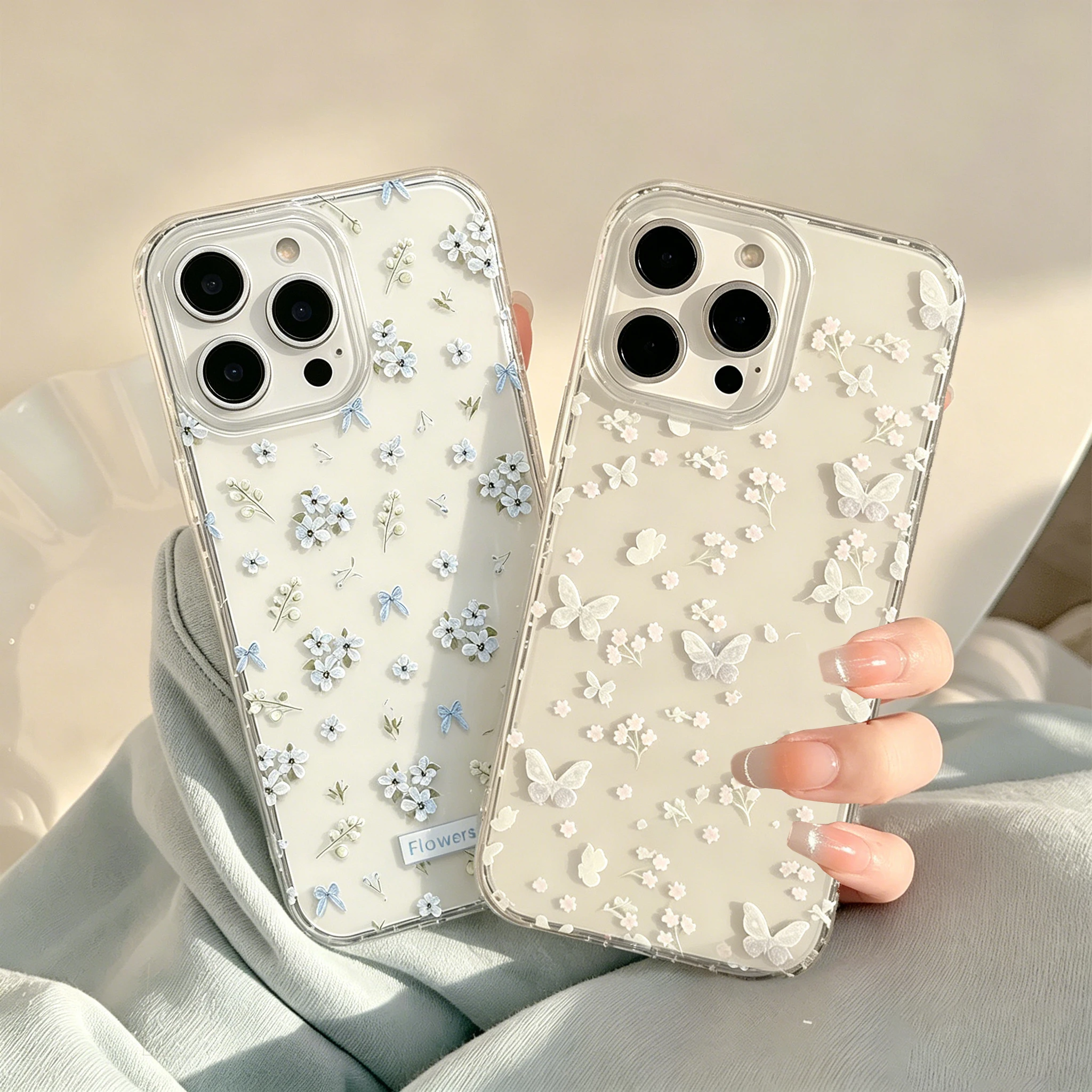 INS Butterfly Flowers Silicone Transparent Case with Elegant Design