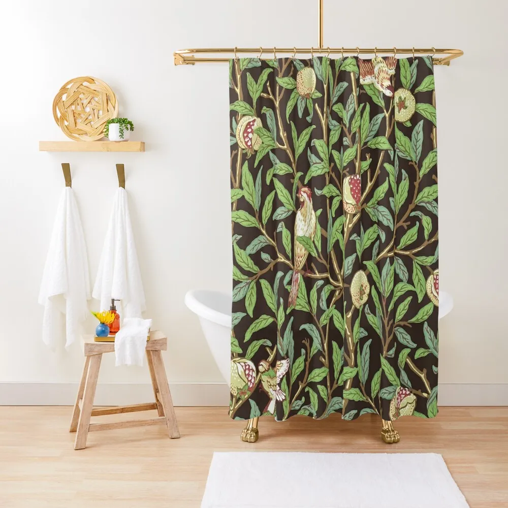 

BIRDS ON THE POMEGRANATE TREE AMONG BRANCHES,GREEN LEAVES Art Nouveau Floral Shower Curtain Luxury Bathroom Curtain