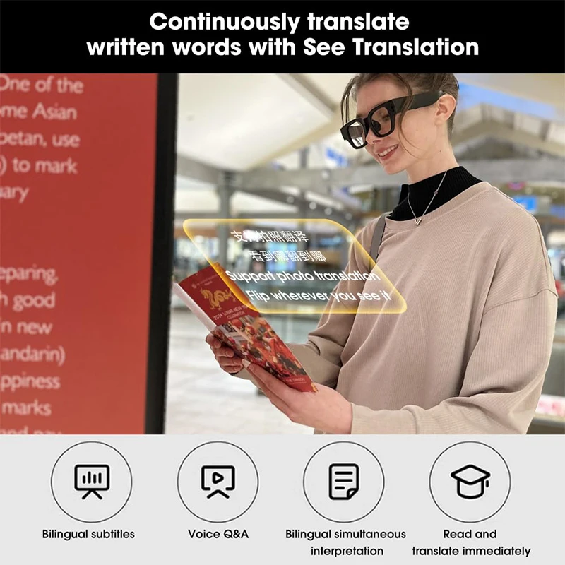 iTour Translator Wireless AR Glasses Language Translator Bilingual Subtitles OLED Display Bluetooth Chat Voice