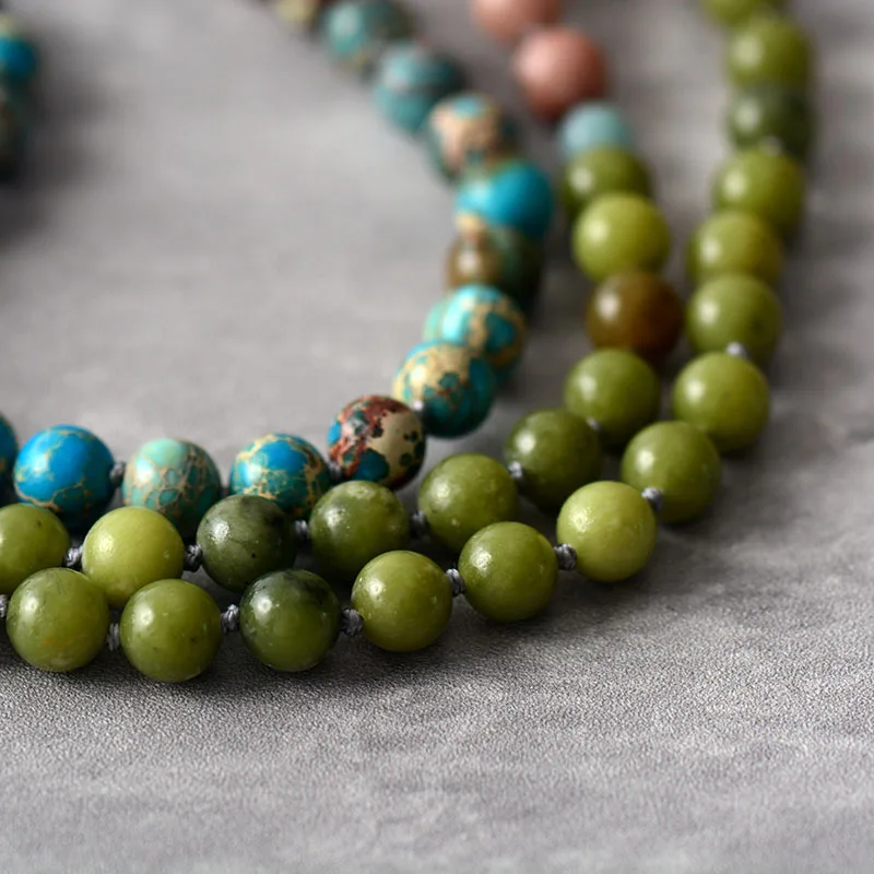New 108 Beads Mala Matte 8MM Natural Stones Reiki Charm Tassel Necklaces Knotted Meditation Yoga Necklace
