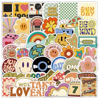 50 Pezzi Adesivi Estetici Retrò Carini con Scritte 'Be Kind' e 'Smile' per Telefono, Laptop, Valigia, Quaderno, Girasole, Impermeabili