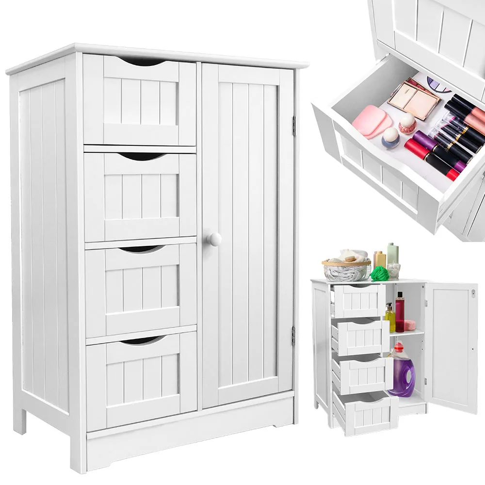 4 Drawer CupboardWooden White Chest Of Drawers, Floor, For Bathroom, Porch, Multi-FunctionalOrganizer With Easy Assembly