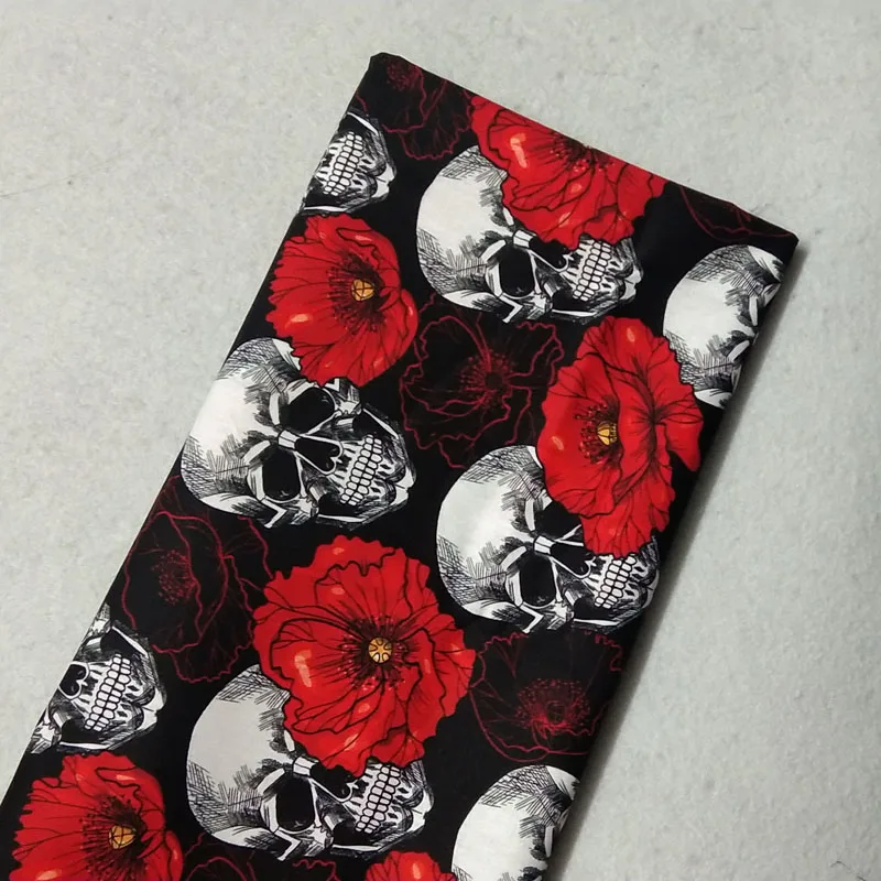 ViapHia Cotton Halloween Ghost Skeleton Flower Skull Series Printed Cotton Fabric Sewing Cloth Dress Textile Tissue cotton fabric