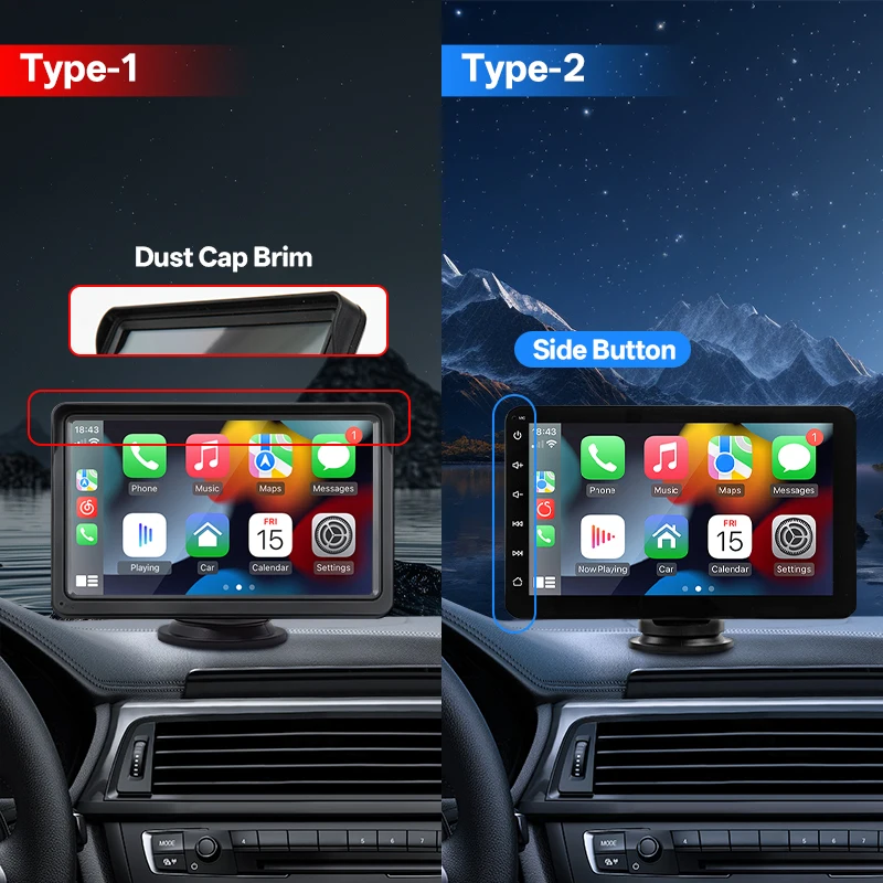 7" Portable Car Radio Multimedia Bluetooth Video Player Wireless CarPlay Android