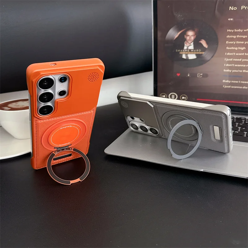 Premium Magnetic PU Leather Aromatherapy Case with Rotating Bracket and Wireless Charging Support
