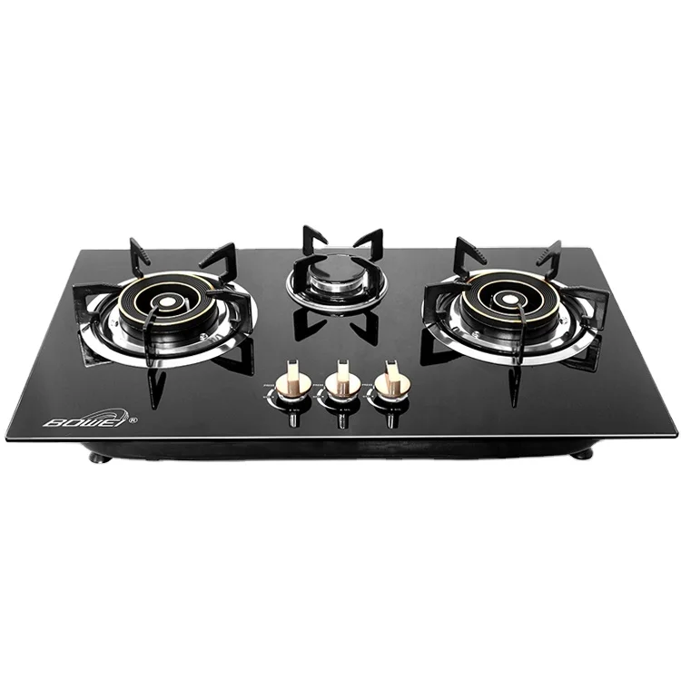 

High Quality Tempered Glass Stainless Steel Body Cooktops Gas Stove 3 Burner