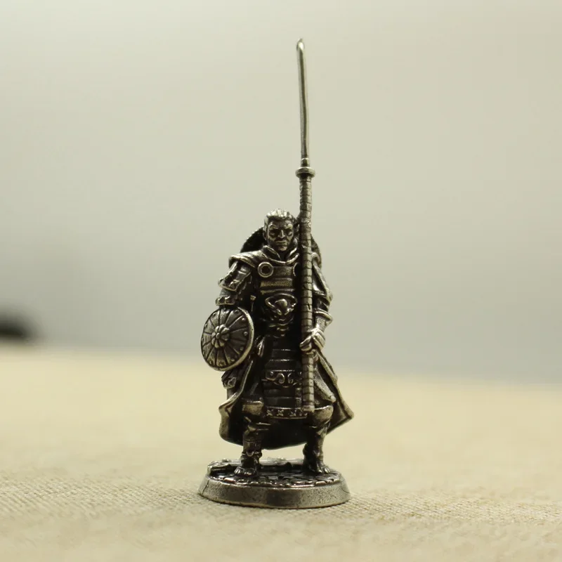 White Copper Viking Swordsman Figurine - Metal Brass Soldier Ornament Craft Decoration Accessory