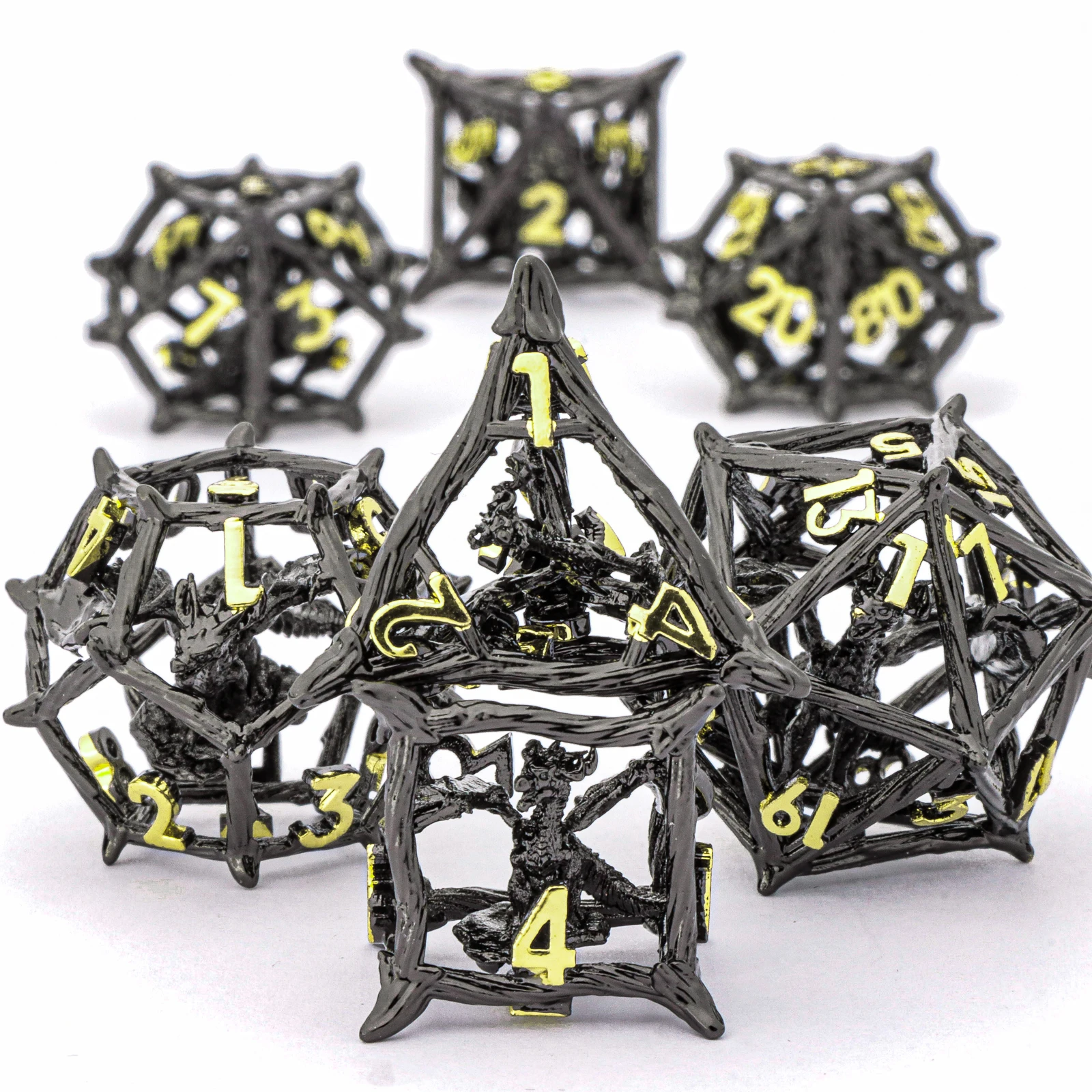 DND RPG 던전 앤 드래곤 테이블탑 롤플레잉 보드 게임 액세서리용 7Pcs 중공 금속 다면체 주사위 세트