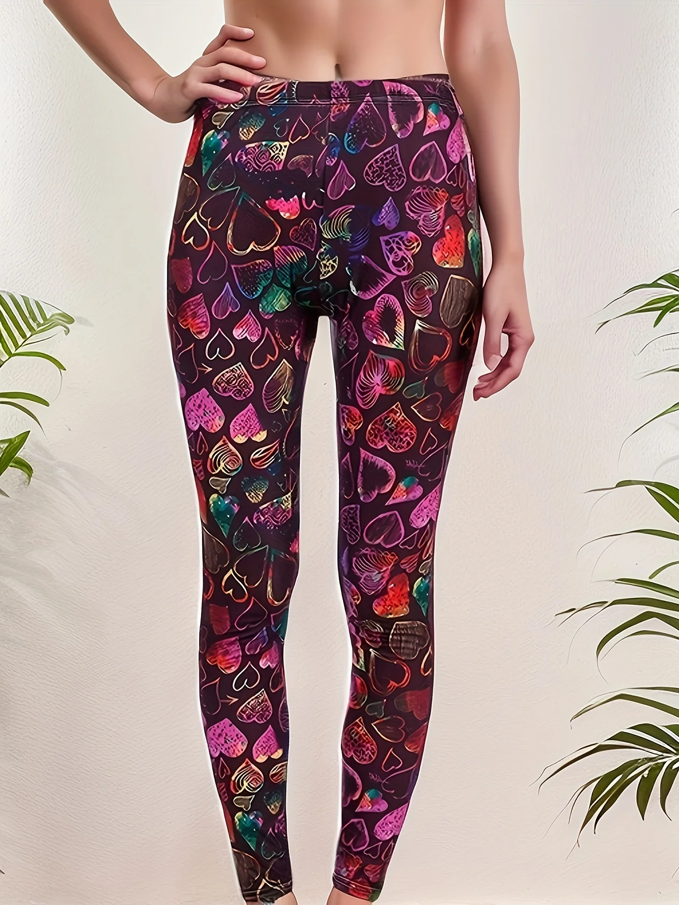 CUHAKCI Autumn And Winter Fashionable Casual Red And White Heart-shaped Leggings Leggings Brushed Print Sexy Pencil Pants 3