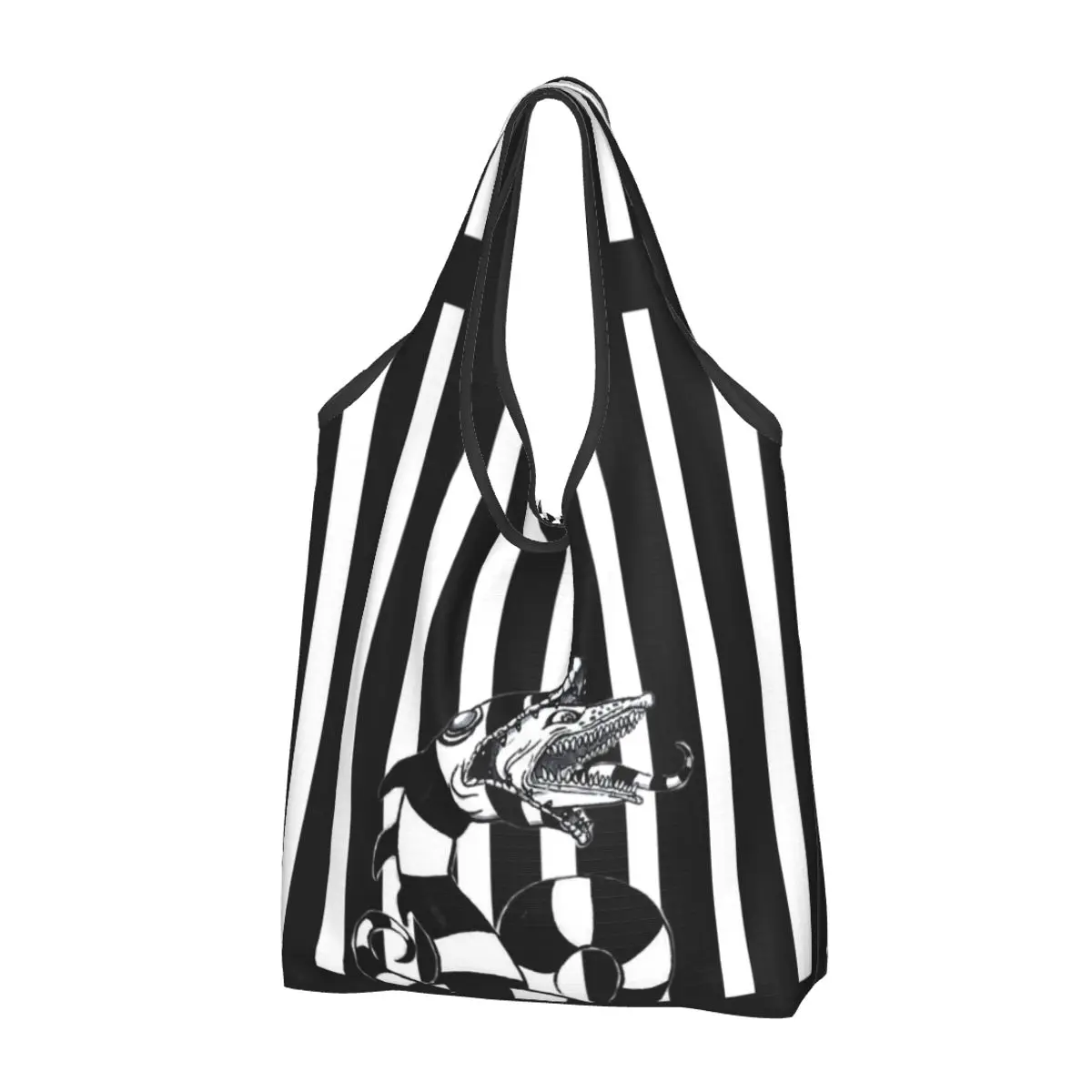 

Сумка-тоут с забавным принтом от Beetlejuice, сумка для покупок, Портативная сумка через плечо с рисунком из фильма «ужасы» Тим Бертон