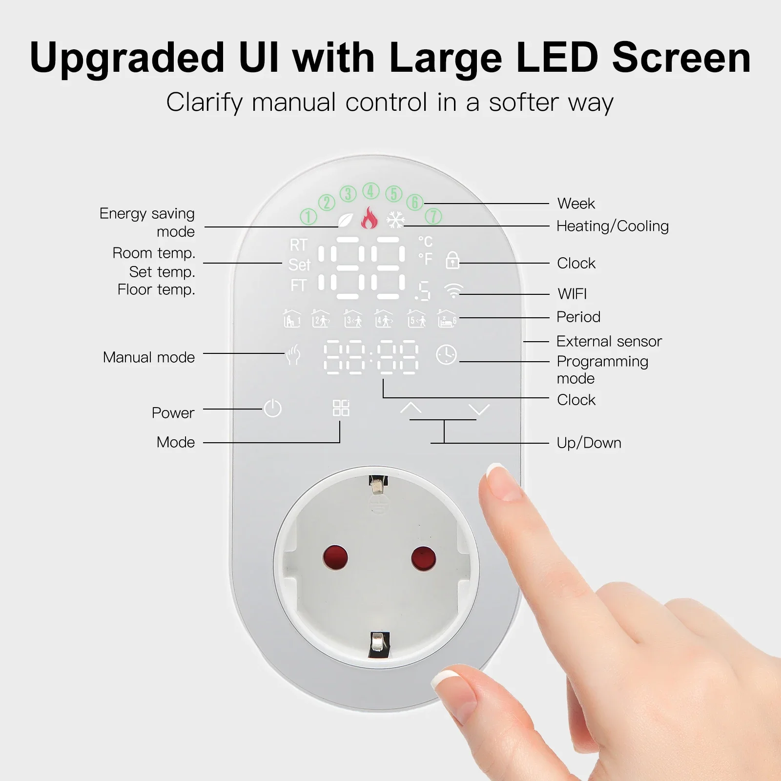 MOES 스마트 와이파이 LED 온도 조절기 플러그 콘센트 가열 및 냉각 모드 16A 앱 원격 제어, 알렉사 구글 홈과 호환 가능