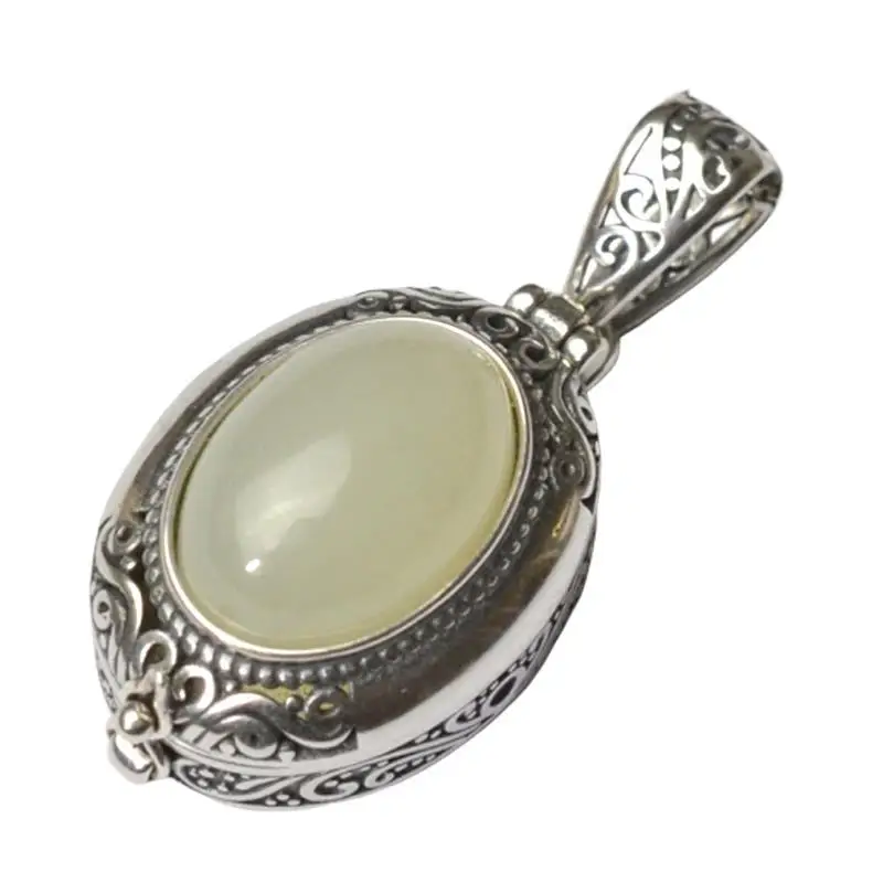 Chinese Style Retro Mirror Box Pendant Necklace Silver Jewelry Creative Women's