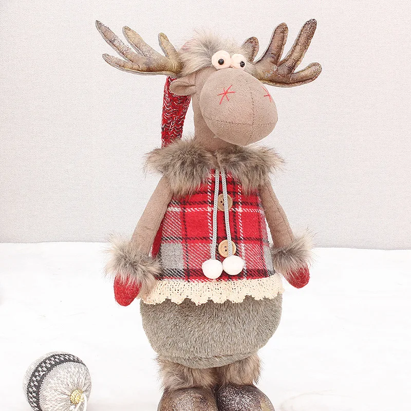 Christmas Decoration Supplies Red Fabric Retractable Standing Elk Doll Gift Ornaments