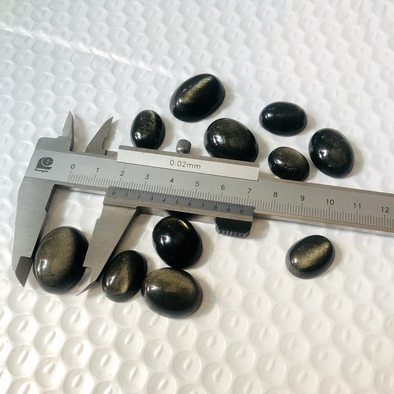 PANGEM-Promotion!5Pcs/Pack Mixed Free Size Natural Golden Obsidian Beads Cabochons,Cat's Eye Gemstone Cabochon Ring Face,15-26mm