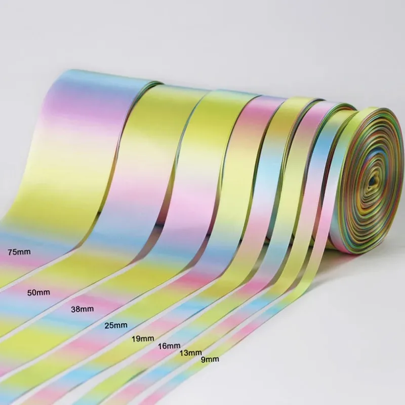 Grosgrain Ribbon 9/13//19/25/38/50/75mm (5Yard/lot) Gradient Colors Rainbow Printed Headwear Hair Bow Diy Party Decor