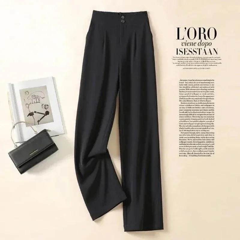 New Suit Wide Leg Pants for Women in Summer with A High Waistline Loose and Slim Straight Tube Casual Chiffon Pants