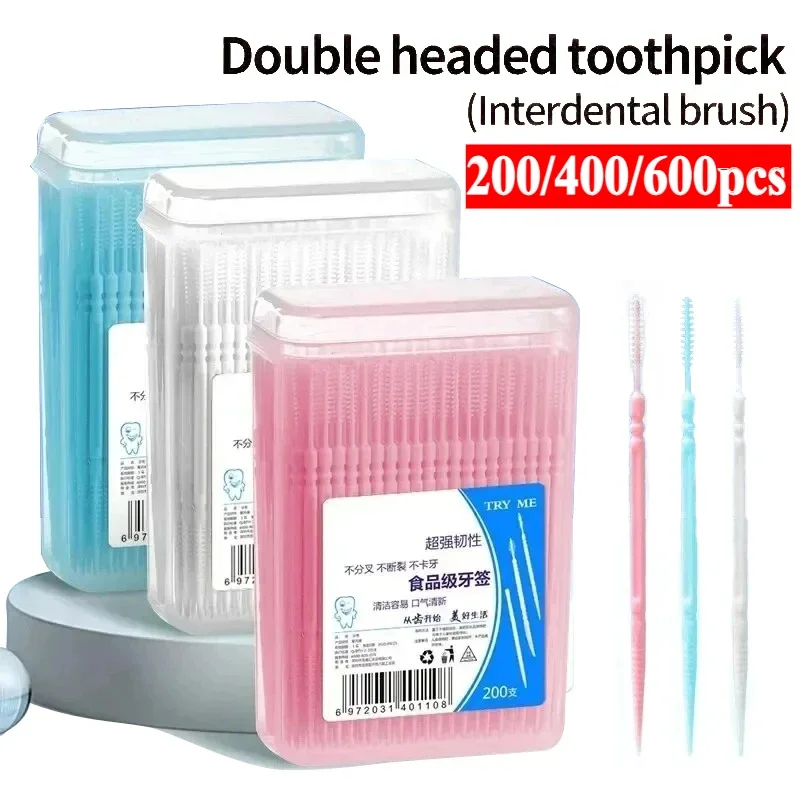Toothpick Brush Boxed Plastic Toothpick Disposable Household Interdental Brush Teeth Picking Dental Floss 100/200/400/1000pcs