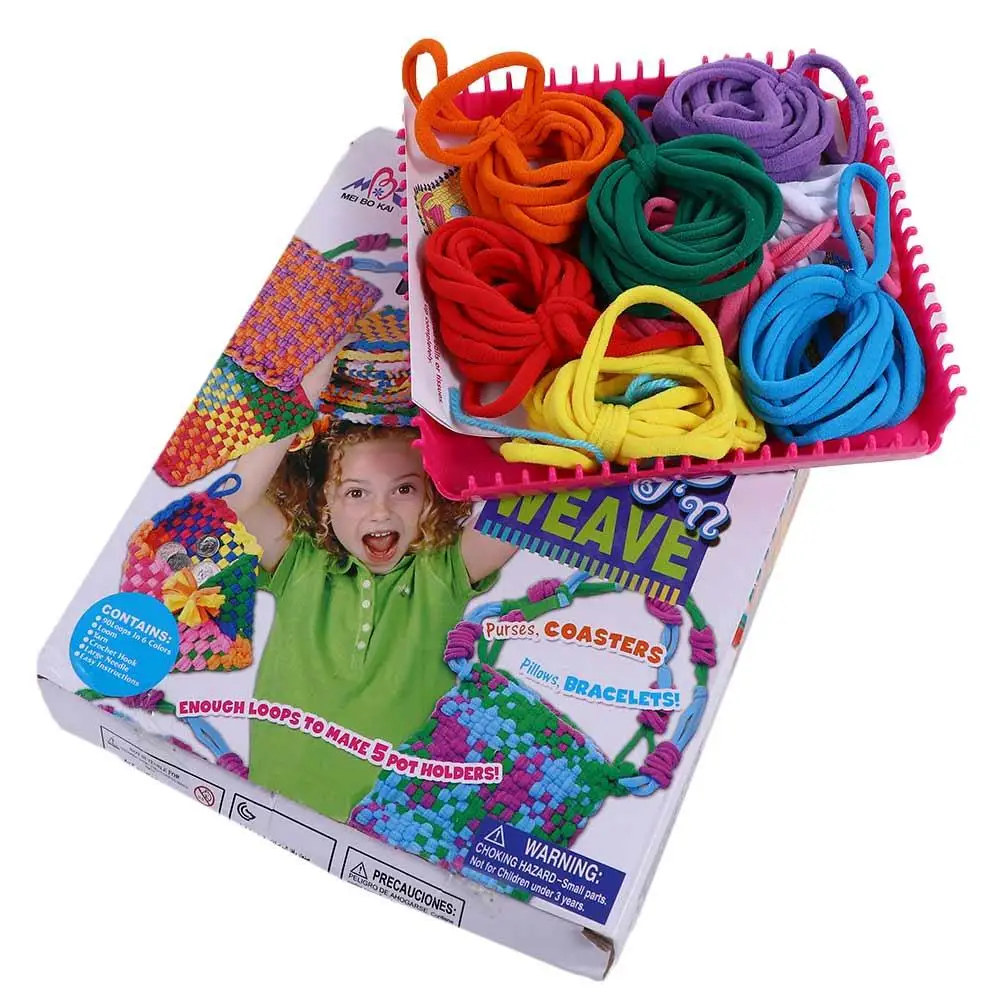 

Handcraft Pot Holder Loom Knitting Kits Loom Frame Rope Ring Weaving Potholder Loops Crafts Kit Multiple Colors Elastic